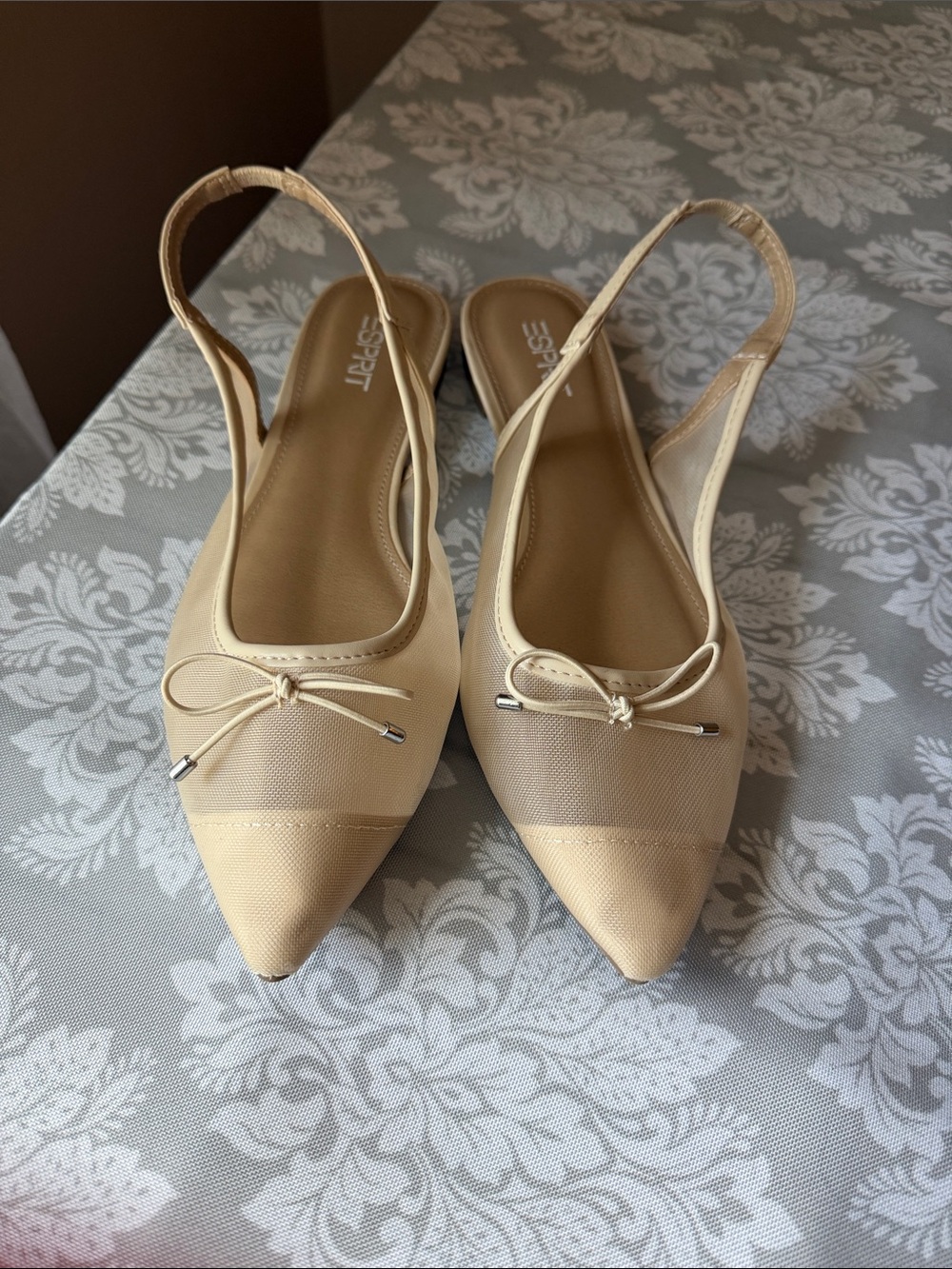 Esprit Nude Pointed Toe Slingback Flats with Bow Accent - Picture 2 of 6